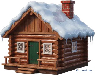 雪の丸太小屋