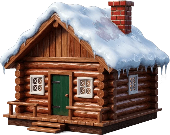 Verschneite Blockhütte