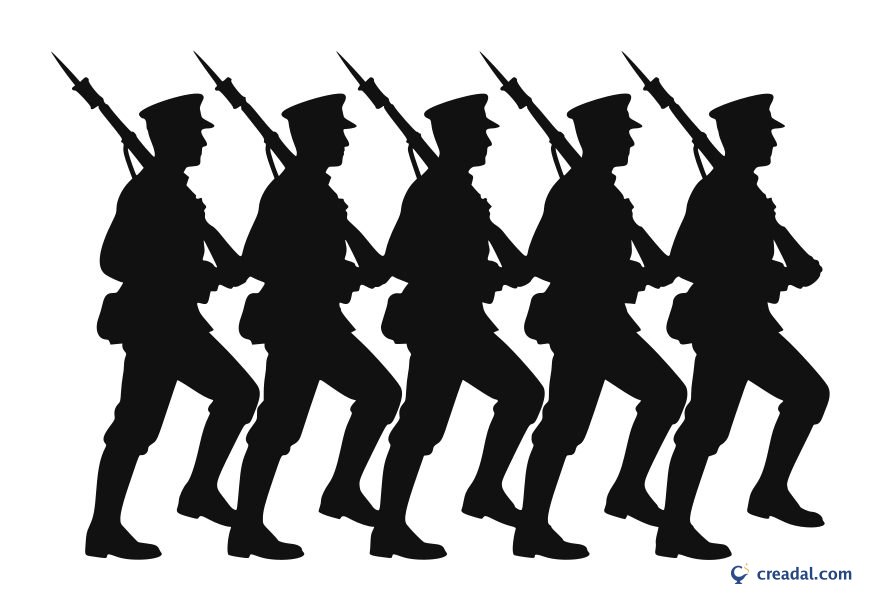 行進する兵士の影