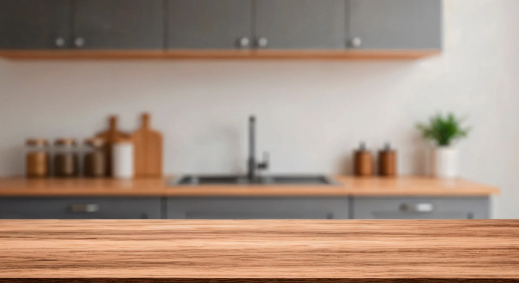 Wooden counter in a modern kitchen