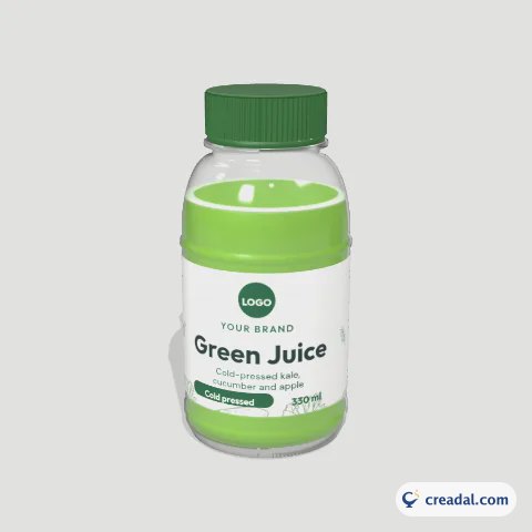 Round Juice Bottle 3D: Cold-Pressed Green Juice