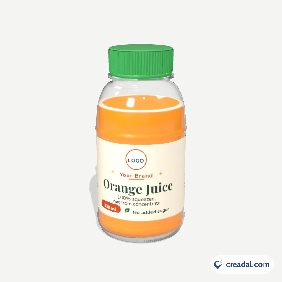 Round Juice Bottle 3D: Orange Farm Juice