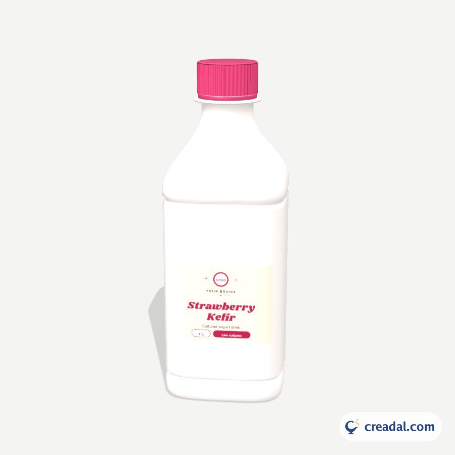 Square HDPE Bottle 3D: Strawberry Kefir