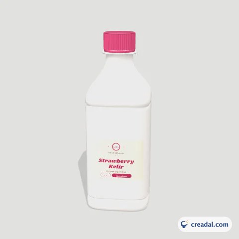 Square HDPE Bottle 3D: Strawberry Kefir