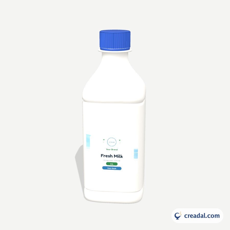 Kare HDPE Şişe 3D: Taze Süt