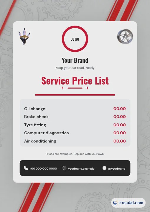 Kit de marque garage auto : liste de prix