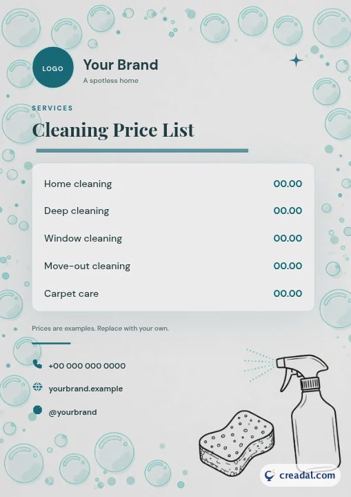 Cleaning Services Brand Kit: Price List