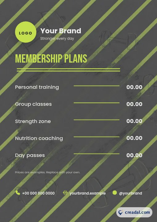 Kit de marque fitness : Liste de prix