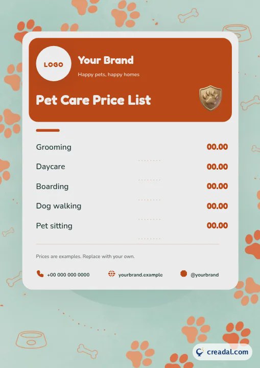 Kit de marca para cuidados pet: Lista de preços