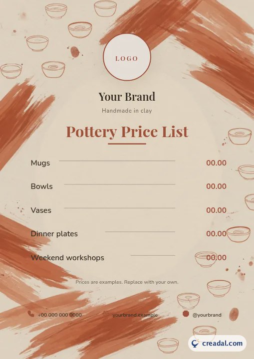 Pottery Brand Kit: Price List