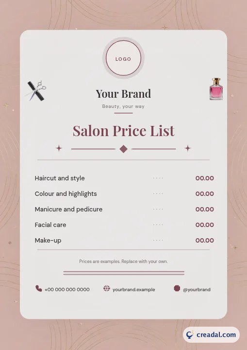 Kit de marque salon de beauté : Liste de prix