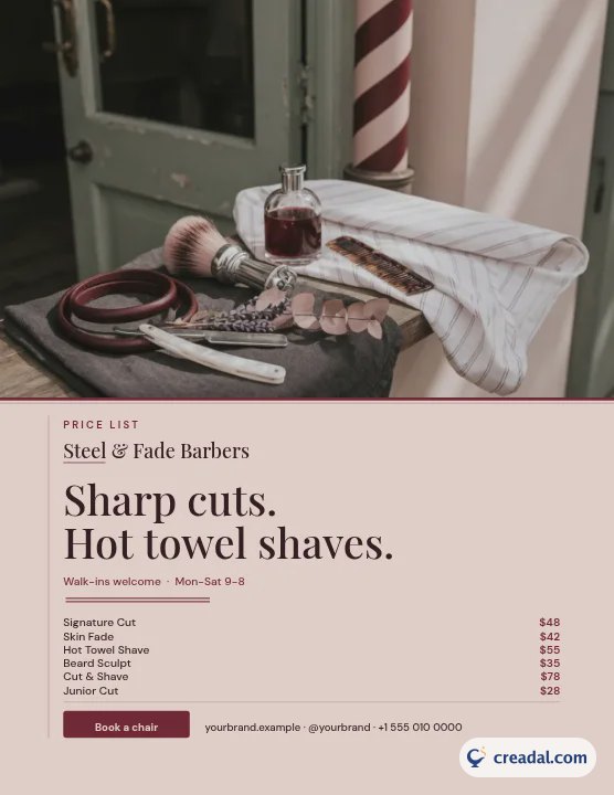 Barbearia: lista de preços US Letter