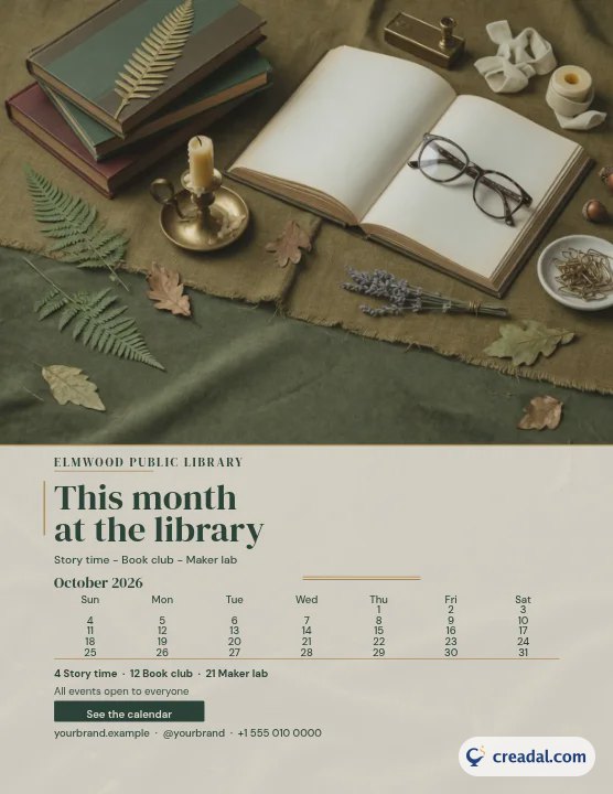 図書館のイベント：月間カレンダー USレター