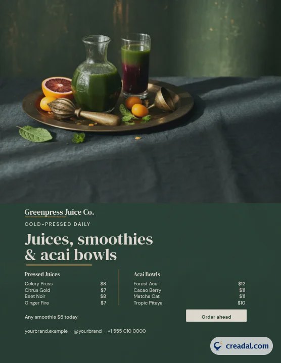 Juice Bar: Menu US Letter