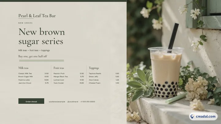 Tienda de bubble tea: menú para TV