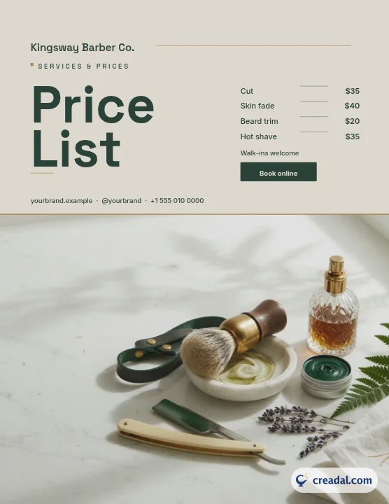 Liste de prix barbier : liste US Letter