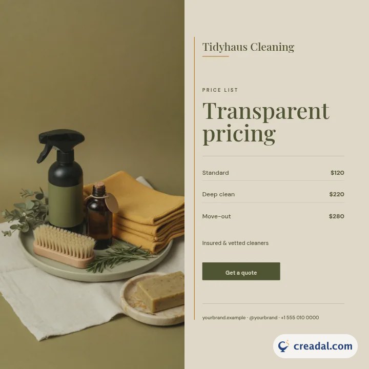 Cleaning Service Price List: Instagram Post