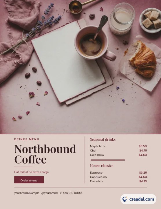 コーヒーショップのドリンクメニュー：USレター