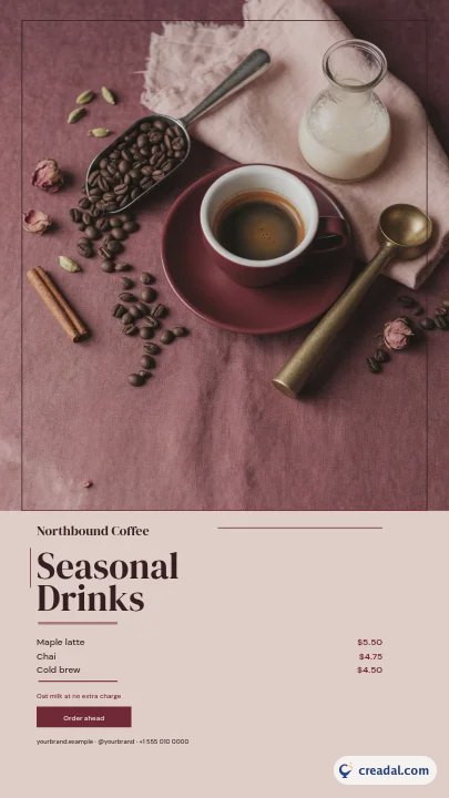 Menu des boissons du café : Story Instagram