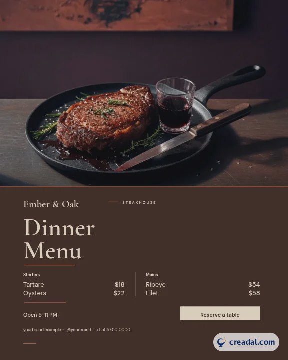 Menu de steakhouse : publication Instagram au format portrait