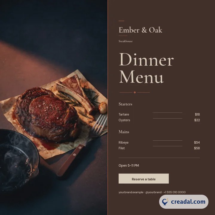 Steakhouse Menu: Instagram Post