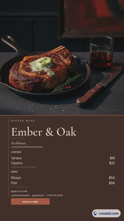 Menu de steakhouse: Story do Instagram