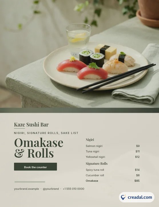 Sushi Bar Menu: Menu US Letter