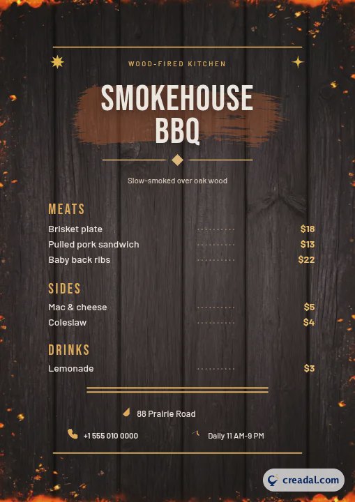 Menu barbecue Smokehouse