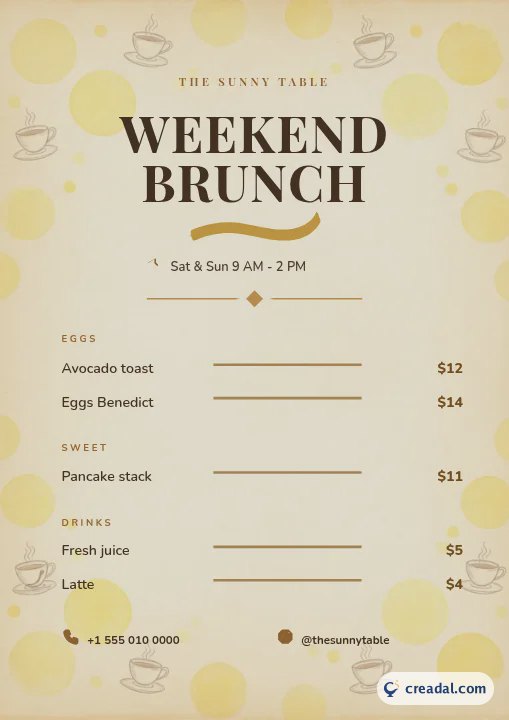 Weekend Brunch Menu