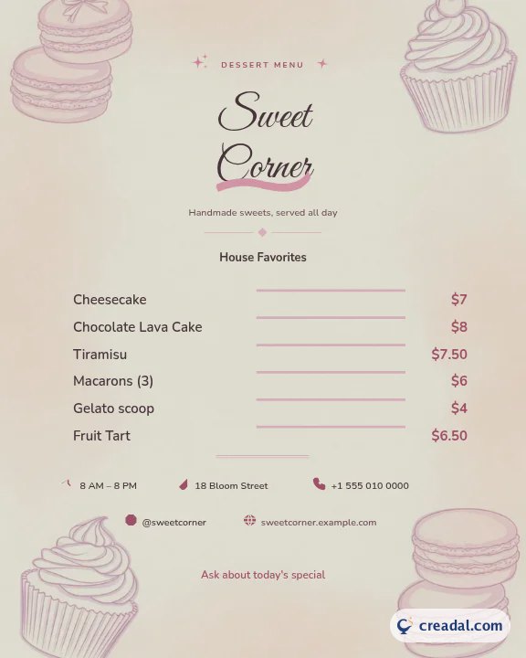 Sweet Corner Menu