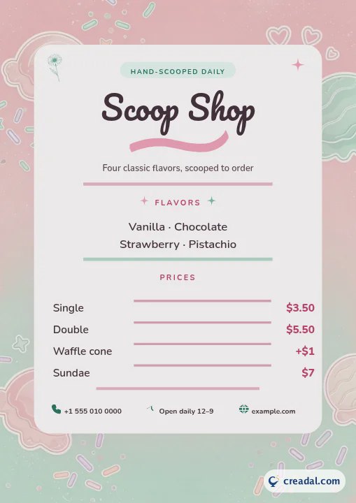 Scoop Shop Menu