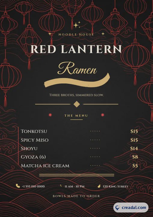 Red Lantern Ramen Menu