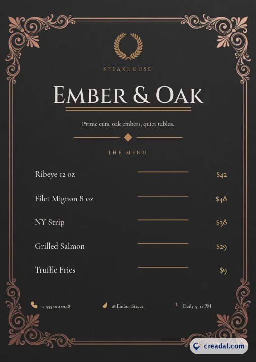 قائمة ستيك هاوس Ember & Oak