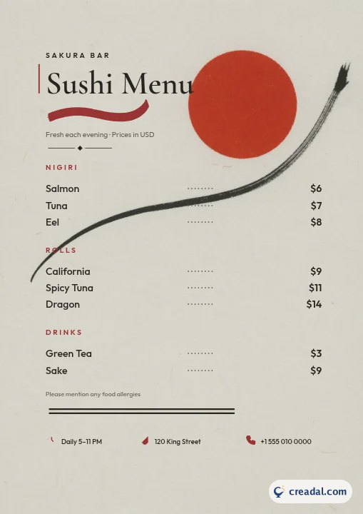 Sushi Menu