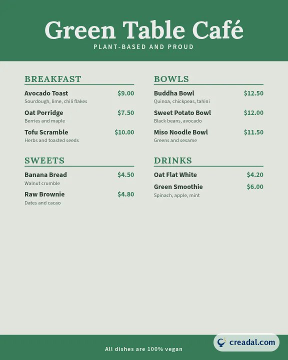 Veganes Café Menü