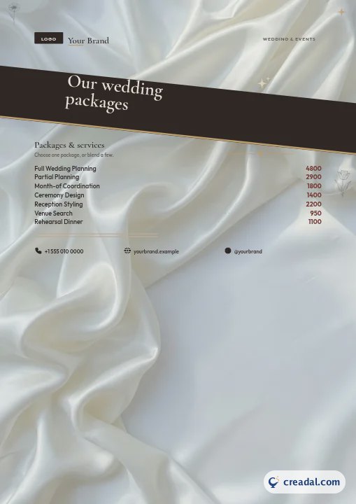Lista de preços de pacotes de casamento