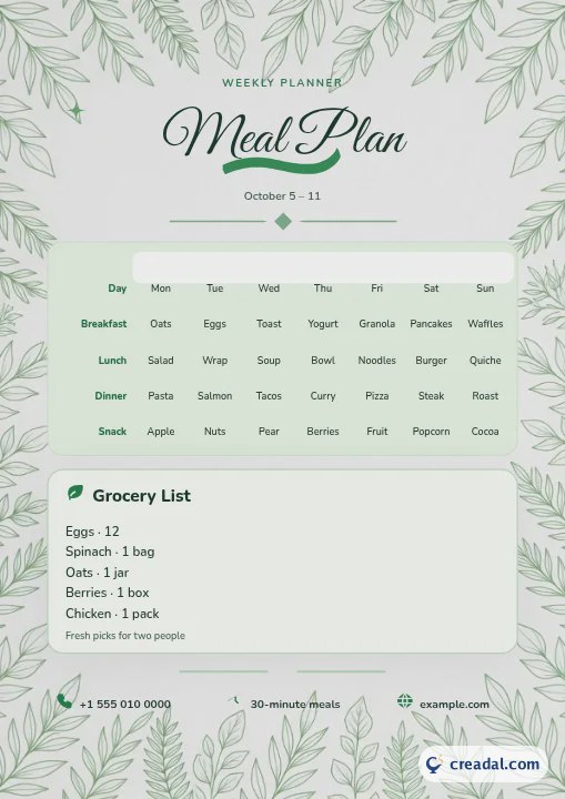 Plan de repas de la semaine