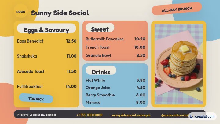 Ensemble brunch toute la journée : menu TV