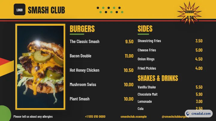 Ensemble Smash Burger : Menu TV