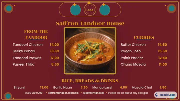 Indian Tandoor Set: TV Menu Board