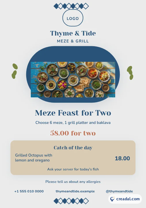 Mediterranean Meze Set: Specials Menu Card