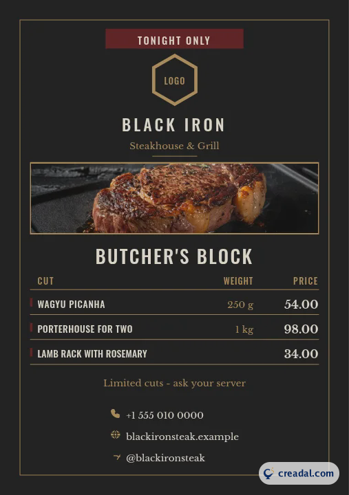 Ensemble steakhouse : Carte des spécialités