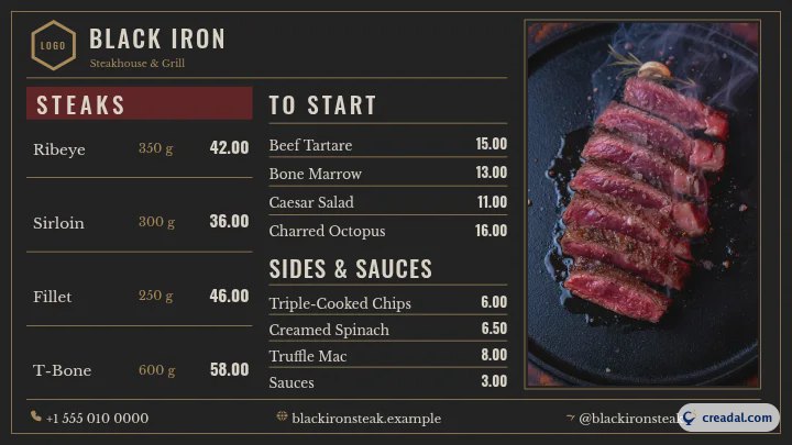 Ensemble steakhouse : Menu pour TV