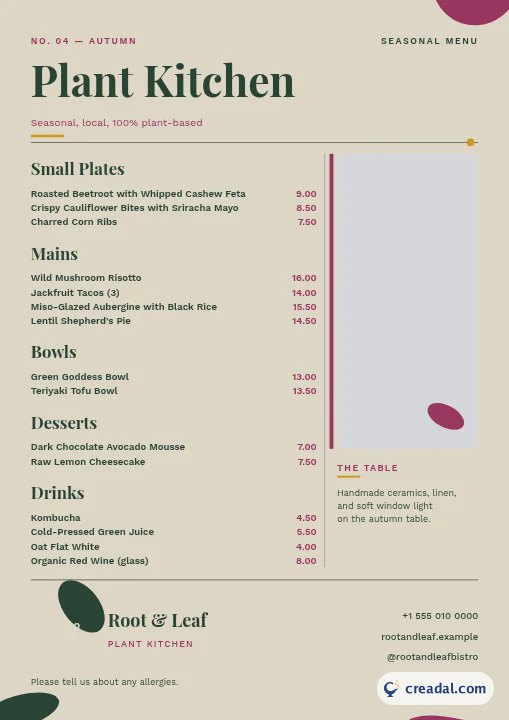 Veganes Bistro-Set: A4-Menü
