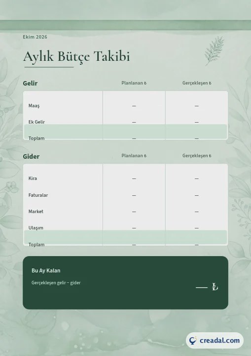 Aylık Bütçe Takibi